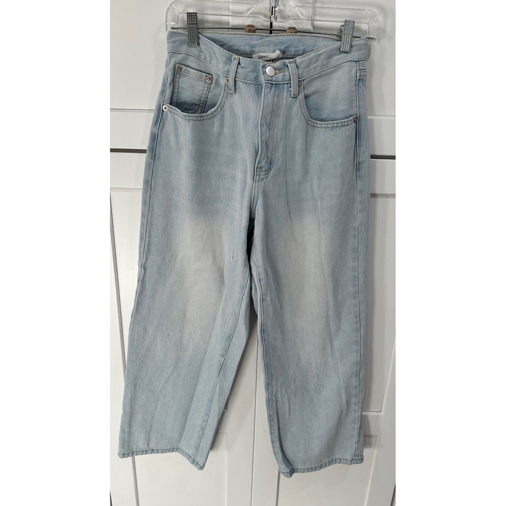 Vestique Womens Jeans Size S Light Wash High Rise Cropped Wide‎ Leg Denim